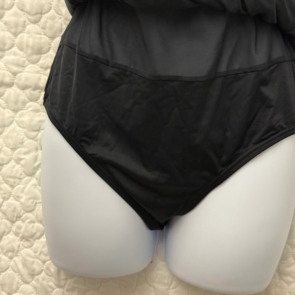 DKNY‎ Black Bandeau Soft Cup Shirred Ruched Swim Dress Size 12 - Picture 6 of 11